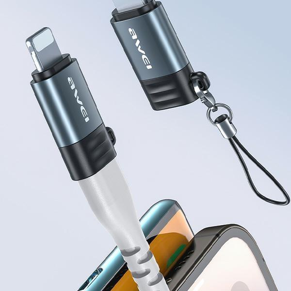 Actual product image Awei Adapter A11 USB-C/Lightning szary /grey (USB Type C, Lightning)