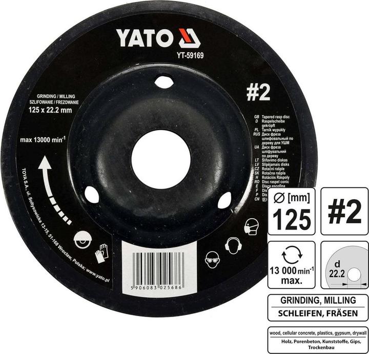 Image du produit Yato Disque à râper professionnel pour meuleuse d'angle 125mm Nr2 Convexe