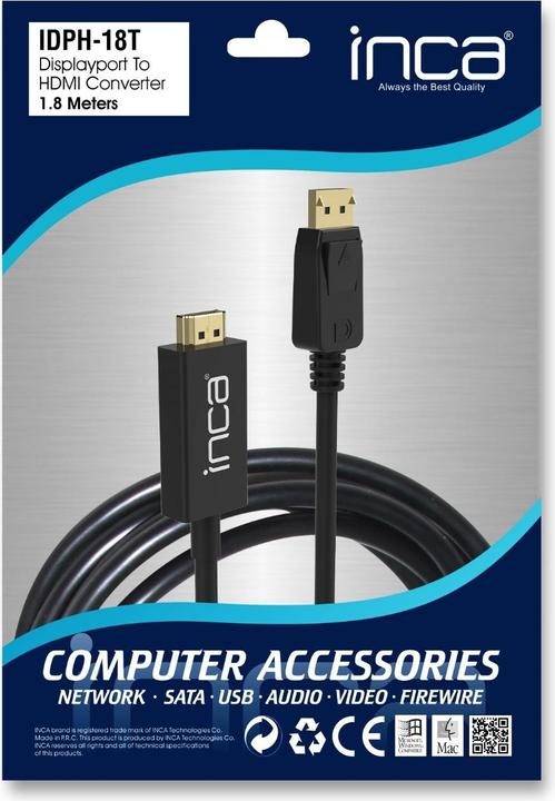 Immagine prodotto Inca DisplayPort a HDMI, lunghezza cavo 1,8 m, 10,2 Gbit/s (max.) (1.80 m, DisplayPort, HDMI)