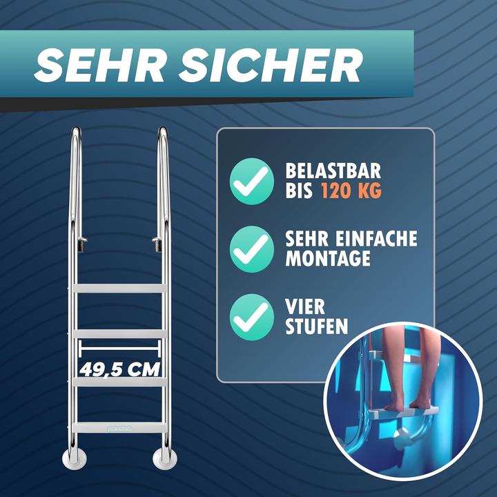 Image du produit Poolomio Echelle suspendue en acier inoxydable | 4 marches | modèle standard