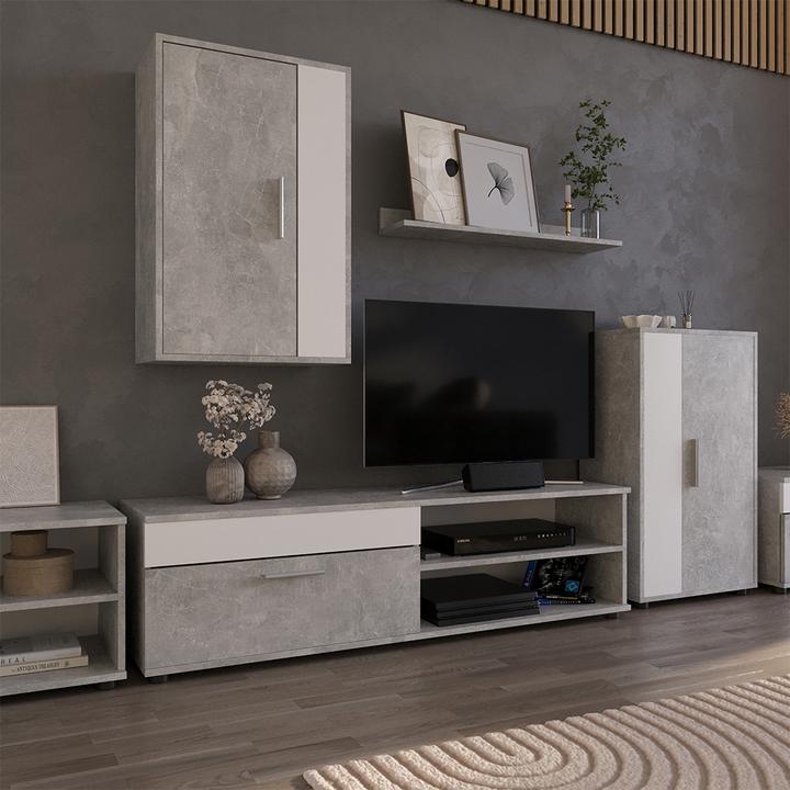Actual product image Vichy Lowboard & Regal Berno, Beton/Weiss, mit 1 Klappe