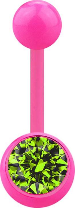 Produktbild Star Piercing Banane pink mit Kugel und Kugel Kristall hellgrün (Acryl, ohne Messing)