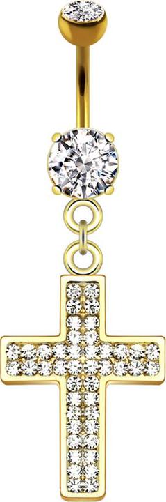 Produktbild Star Piercing Banane 14k vergoldet mit Anhänger Kreuz und Kristallen (Chirurgenstahl 316L, Messing)