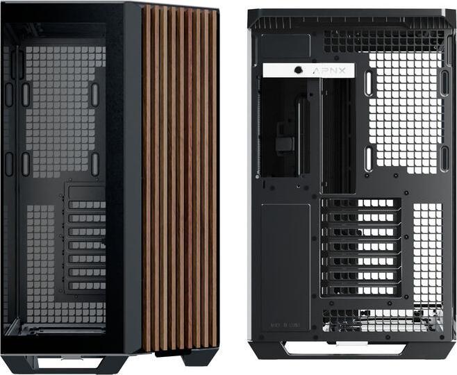 Actual product image APNX V1 PC case, midi tower, ATX, tempered glass - wood, black / white (ATX)
