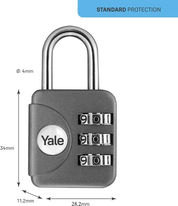Image du produit Yale Serrure à combinaison de voyage 28mm, hauteur de poignée 16mm, Standard Security, grise