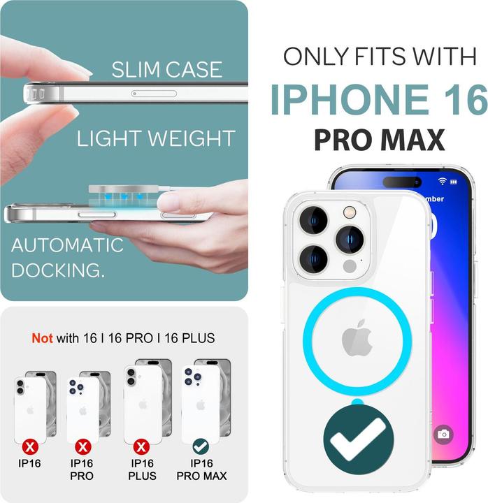 Image du produit Nalia Étui rigide transparent, anneau MagSafe S'illumine dans le noir (Apple iPhone 16 Pro Max)