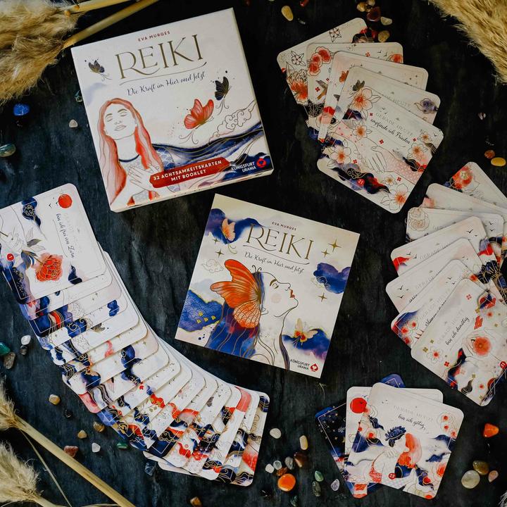 Image du produit Reiki – Die Kraft im Hier und Jetzt: 32 Achtsamkeitskarten mit Goldfolie und Goldschnitt (Allemand, Eva Murges, 2024)