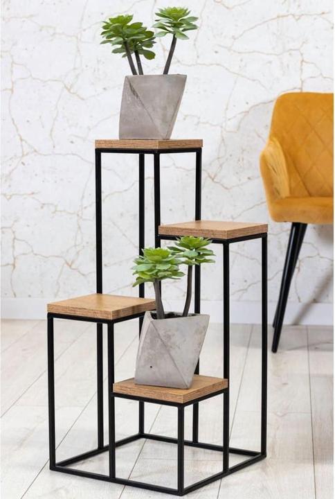Actual product image Home&Styling Plant stand with 4 shelves Natural and black flower pot stand