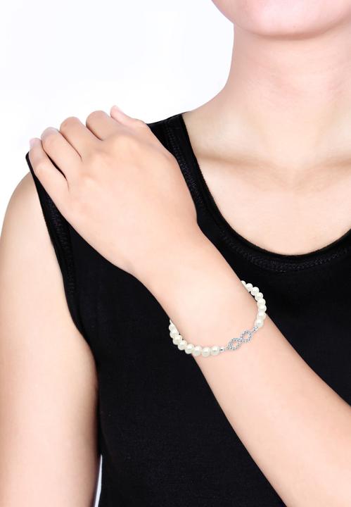 Produktbild Elli Armband Infinity Perle Kristalle 925 Silber (18 cm, Glaskristall, Muschelkernperlen, Plastik, 925er Sterling Silber)
