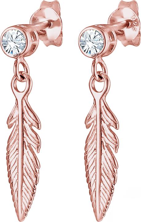 Actual product image Elli Earrings Feather Boho Hippie Crystals Silver (Glass crystal, 925 silver)
