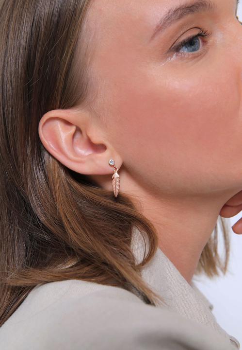 Actual product image Elli Earrings Feather Boho Hippie Crystals Silver (Glass crystal, 925 silver)