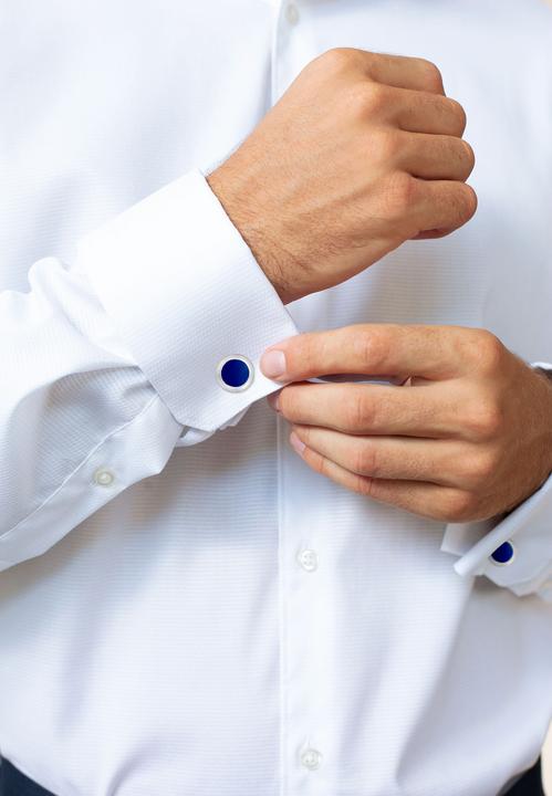 Actual product image Kuzzoi Cufflink Basic Round Classic Geo Enamel Blue 925 Silver (925 sterling silver, Enamel, No gemstone)