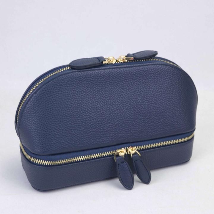 Only-Bags.Store Large capacity double layer makeup bag, jewellery box solid colour PU leather fashionable shell type