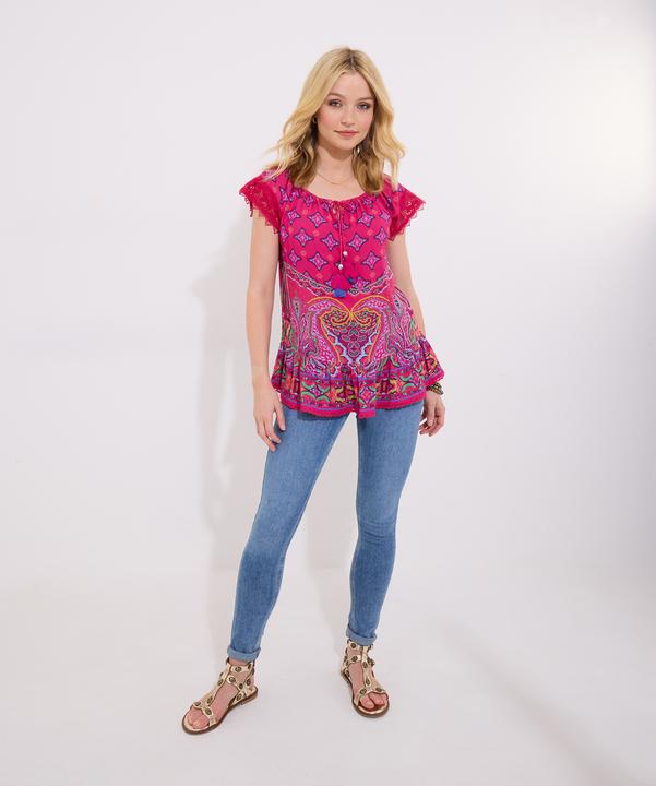 Produktbild Joe Browns Printed Crochet Lace Trim Tassel Top (18)