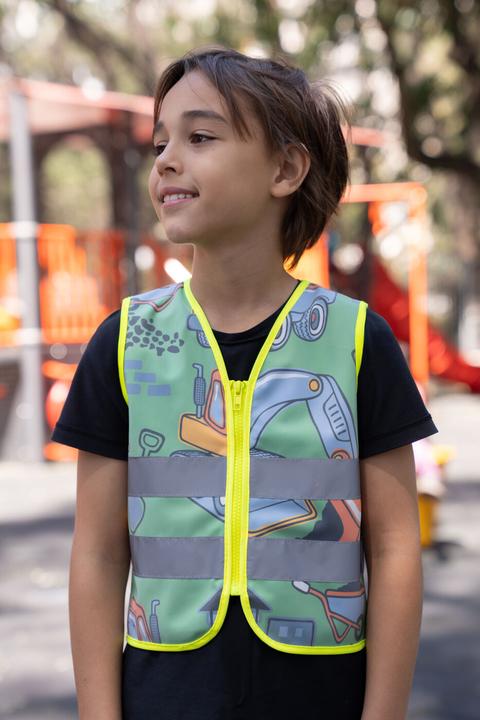 Immagine prodotto Korntex Kinder Warnweste Action "Working Heroes" - CO2 Neutrale - Hellgrün/Baustelle - XS (XS)