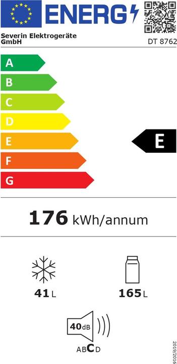 Etichetta energetica Severin DT8762 nero (206 l)