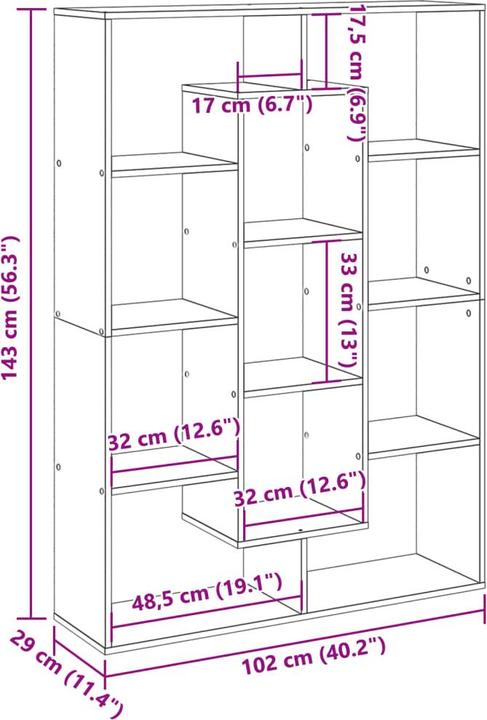 Nutritional values and ingredients VidaXL Bookcase Room divider Wall shelf Standing shelf Room divider Shelf Concrete grey (29 x 29 x 143 cm)