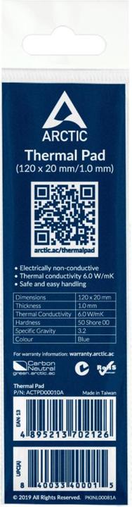 Actual product image Arctic Thermal Pad 120*20mm (1.0mm) (1 mm, 6 W/m K)