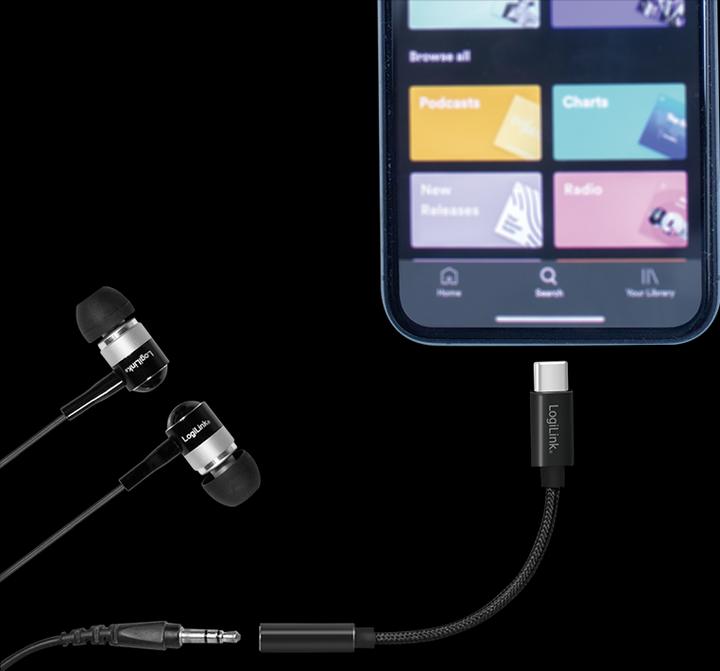 Produktbild LogiLink Cable USB-C to 3.5mm 0,13m Black (USB Typ C, USB Typ C)