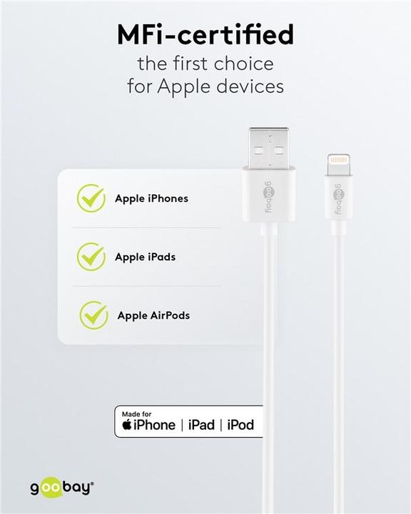 Actual product image Goobay Lightning USB charging and synchronisation cable (0.50 m, USB 2.0)