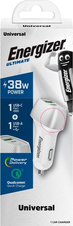 Produktbild Energizer Car Charger - Power Delivery & QC3 - 38W - 1 USB-C & 1 USB-A, silber