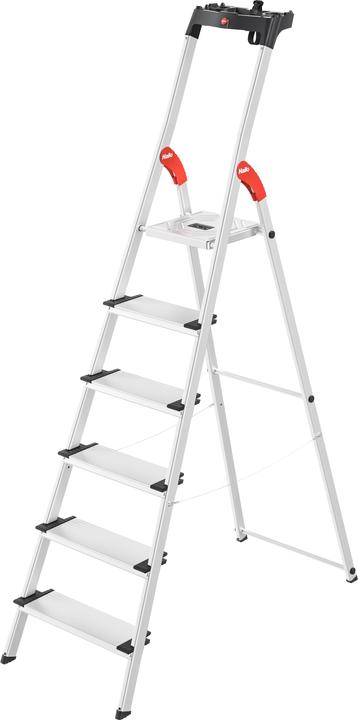 Hailo L80 ComfortLine, Alu-Sicherheits-Stehleiter, 6 Stufen (Stehleiter, 116 cm)