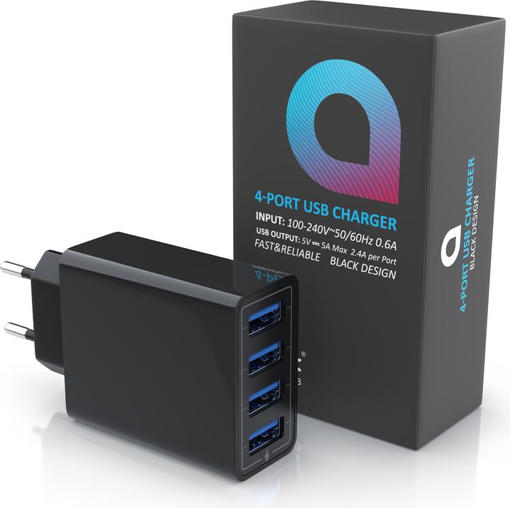 Actual product image Aplic USB charger 5000 mA, 4 port power supply for mobile, tablet and much more. 5000mA 2.4A max. per (25 W)