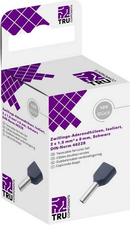 Produktbild Tru Components Aderendhülsen-Sortiment, Duo - 2 x 1.5 mmÂ² x 8 mm, 100 tlg