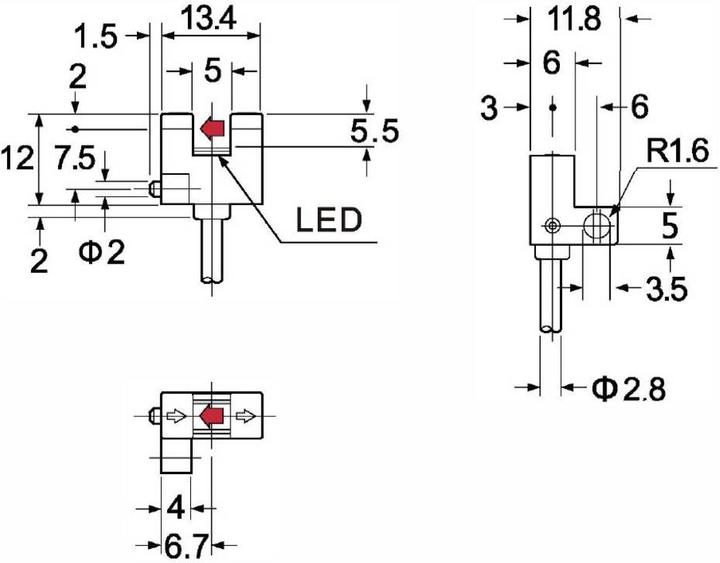 Immagine prodotto Tru Components Micro sensore fotoelettrico a forma di F 5-24V/DC 5mm LED IR 940nm NPN 2m