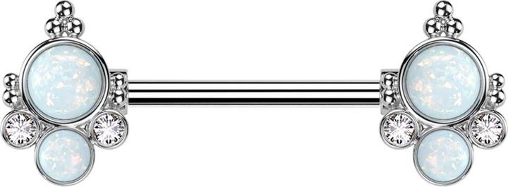 Produktbild Star Piercing Barbell silber mit zwei zwei Opale weiss zwei Kristalle silber (Messing, Chirurgenstahl 316L)