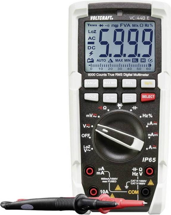 Digital multimeter, 2x CAT IV safety test leads, 9 V block battery, Operating instructions (on CD)