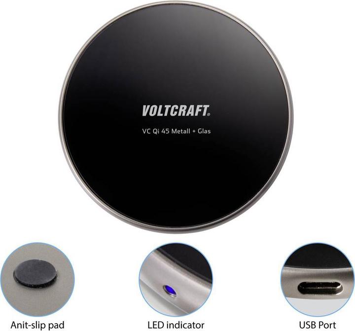 Image du produit Voltcraft Chargeur à induction 15 W Qi-45 Métal+Verre