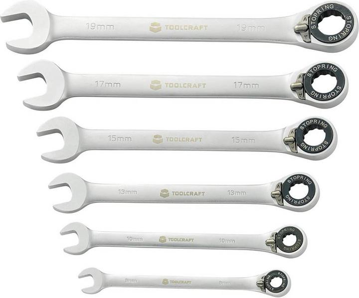 Immagine prodotto Toolcraft set di chiavi a cricchetto ad anello aperto (19 mm, 10 mm, 17 mm, 15 mm, 8 mm, 13 mm)