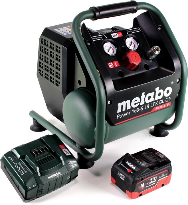 Actual product image Metabo Power 160-5 18 LTX BL OF Battery compressor 18 V 8.0 bar Brushless + 1x LiHD battery pack 5.5 Ah + (8 bar, 5 l)