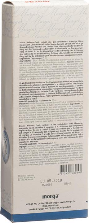 Valori nutrizionali e ingredienti Morga Bevanda di benessere al ferro (1 Pezzo/i, Liquido, 920 g)