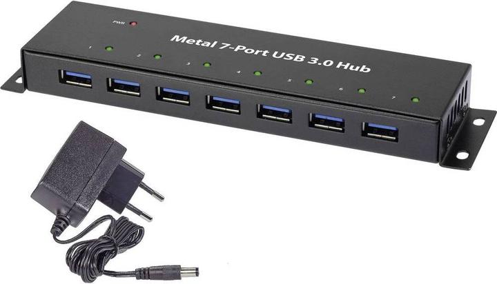 Actual product image Renkforce 7 port USB 3 hub metal with power supply unit (USB-A, 7 Ports)