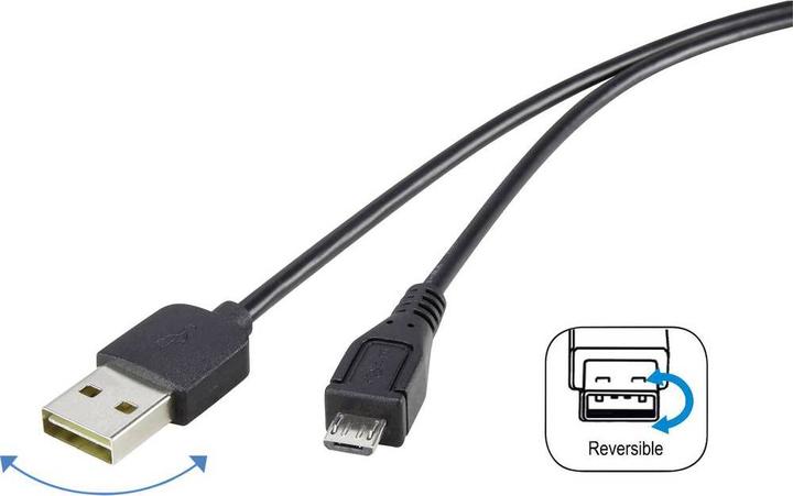Actual product image Renkforce USB 2 A/Micro-B connection cable 1.8 m with reversible plug - never plug the cable in the wrong way (1.80 m, USB 2.0)