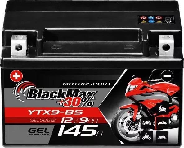 BlackMax YTX9-BS Motorcycle Battery Gel CTX9-BS (DIN 50812) (12 V, 9 Ah, 145 A)