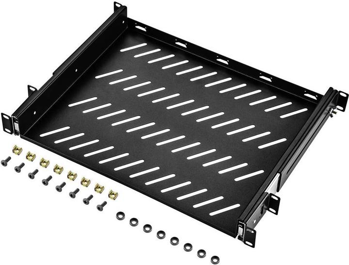 Actual product image Renkforce 48.3 cm (19"³) equipment shelf with ventilation slots, Extendable: 350 - 550 mm, 1 U