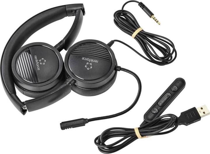 Produktbild Renkforce 2-in-1-Headset mit 3.5 mm-Stecker & USB-Inline-Steuerung (Kabelgebunden, USB-A)