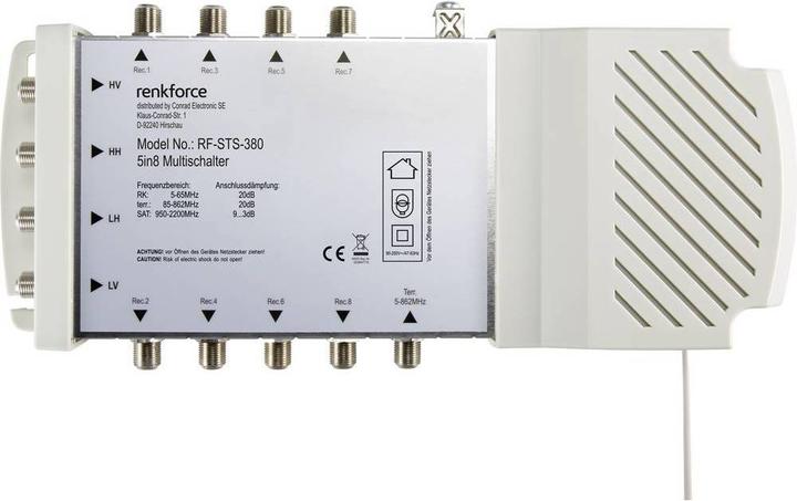 Produktbild Renkforce RF-STS-380 SAT Multischalter Eingänge (Multischalter): 5 (4 SAT/1 terrestrisch) Teilnehmer-Anzahl: 8 (Multischalter)