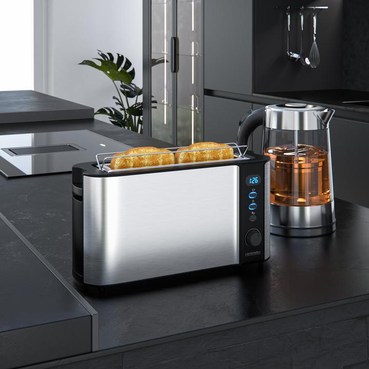 Produktbild Arendo Frühstücks Set, Glas Wasserkocher 1,7l mit Teesieb & 2-Scheiben Langschlitz Toaster, Edelstahl (1.70 l)
