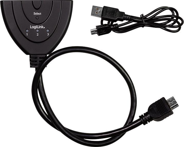 Immagine prodotto LogiLink HD0040 Splitter HDMI 1x3/3x1-Porta, 4K/30 Hz, CEC, bidirezionale, pigtail