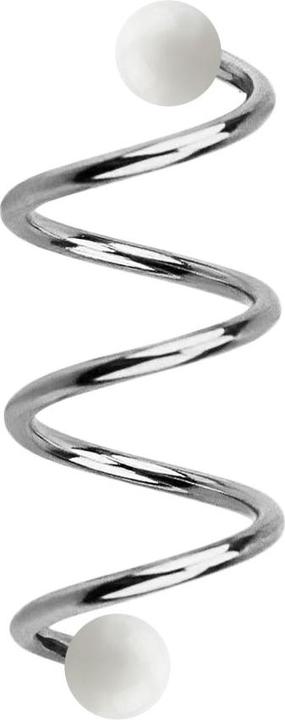 Image du produit Star Piercing Micro spirale argentée avec deux boules blanches (sans laiton, Acier chirurgical 316L)