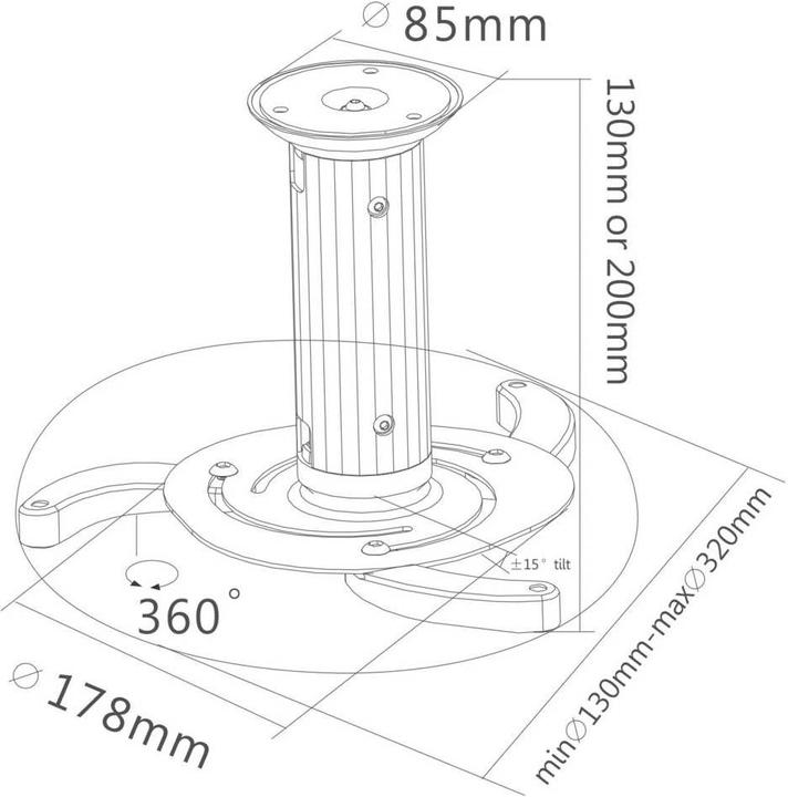 Actual product image SpeaKa Professional Projector ceiling mount, height adjustable 13 - 20 cm (Ceiling)