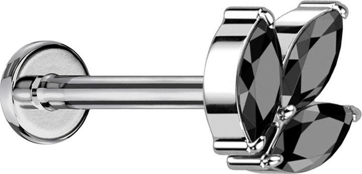 Produktbild Star Piercing Micro Threadless Labret silber drei Oval Kristalle schwarz (ohne Messing, Titan G23)