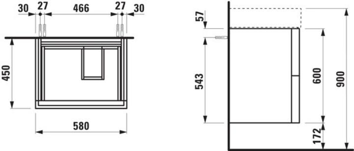 Actual product image Laufen Kartell vanity unit, 2 drawers, 580x600x450mm, for WT H810335, H407568033