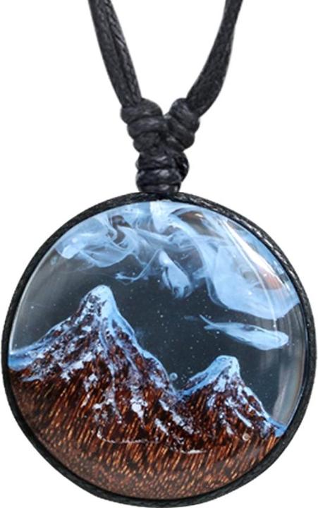 Star Piercing Halskette schwarz Anhänger Schneebedeckter Berg Epoxy blau aus Tamarind Holz (ohne Messing, Organisch)