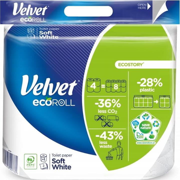 Image du produit Velvet Velours Ecoroll papier hygiénique blanc doux, 4 rouleaux (4 x)