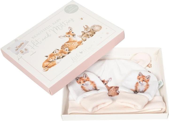 Produktbild Wrendale Design „Little Forest“ Waldtier-Mütze und Fäustling-Set für Neugeborene